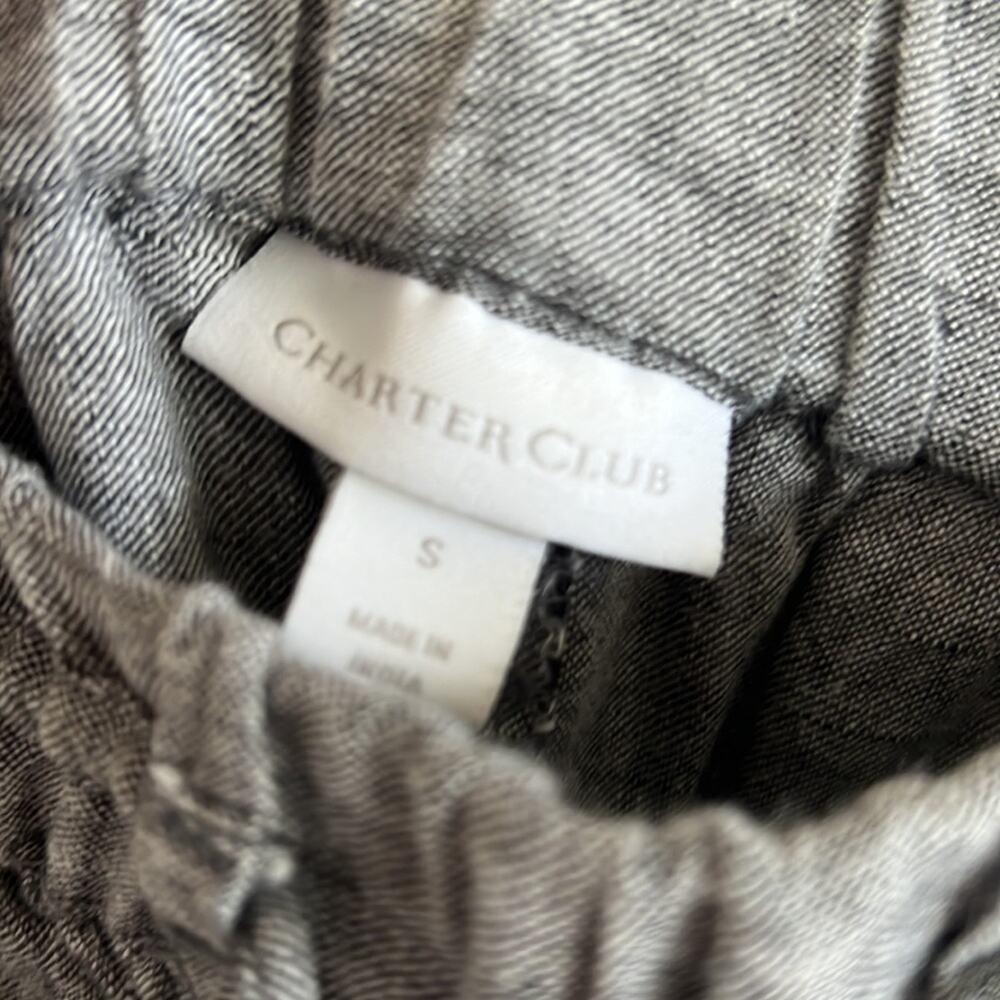 Charter Club 100% Linen Grey Pull On Elastic Waist Pants Straight Leg Small - Picture 3 of 6